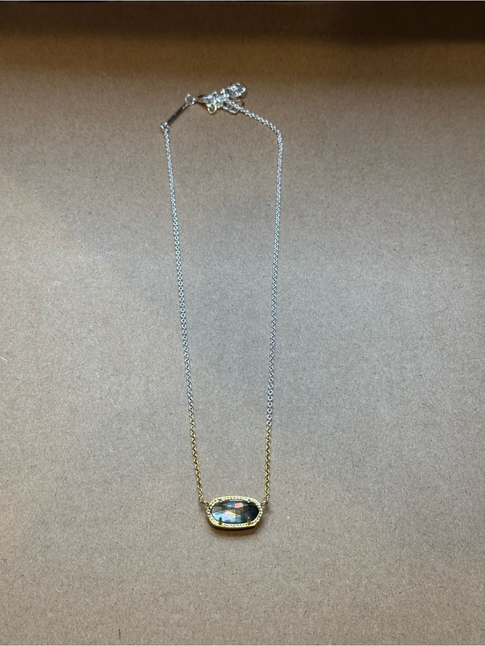 Kendra Scott Gold Trim Clear Stone Pendant Necklace